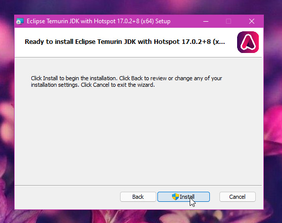 Screenshot of OpenJDK installer