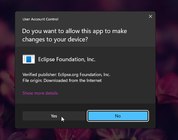 Screenshot of OpenJDK installer with UAC prompt